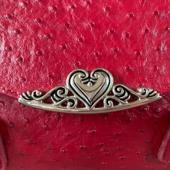 EUC Red Ostrich Embossed Shoulder Bag with Ornate Silver Hardware - Picture 6 of 13